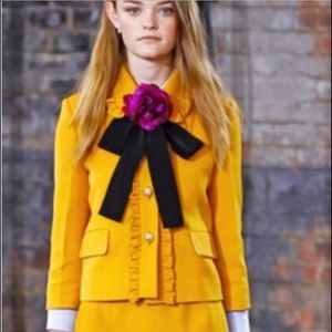 Gucci mustard jacket ruffle trim silk-wool size 40